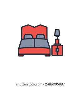 Schlafzimmersymbol. Vektorgrafik.Editierbarer Strich.Lineares Stilzeichen zur Verwendung Webdesign,logo.Symboldarstellung.