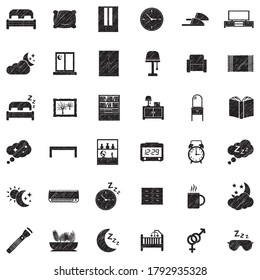Bedroom Icons. Black Scribble Design. Vector Illustration.
