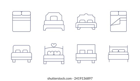 Iconos del dormitorio. Trazo editable. Con cama doble, cama individual, cama.