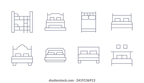 Iconos del dormitorio. Trazo editable. Conteniendo una litera, cama y cama doble.