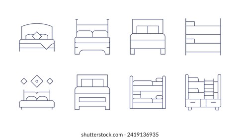 Bedroom icons. Editable stroke. Containing doublebed, bed, hotel, bunk, bunkbed.