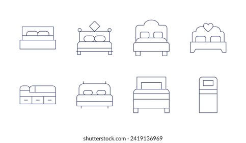 Iconos del dormitorio. Trazo editable. Con cama doble, dormitorio.