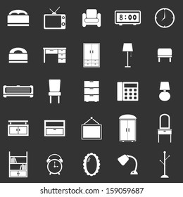 Bedroom icons on black background, stock vector