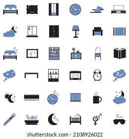 Bedroom Icons. Two Tone Flat Design. Vector Illustration.