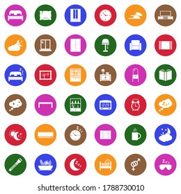Bedroom Icons. White Flat Design In Circle. Vector Illustration.