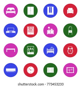 Bedroom Icons. White Flat Design In Circle. Vector Illustration. 