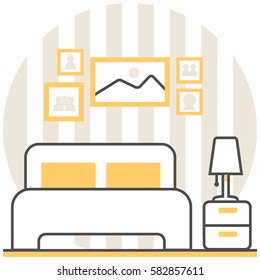 Bedroom - Infographic Icon Elements from Interior Design Set. Flat Thin Line Icon Pictogram for Website and Mobile Application Graphics.