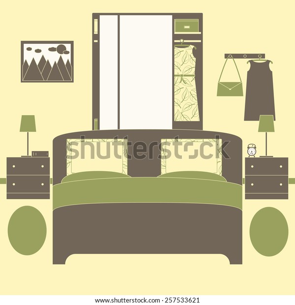 Bedroom Interior Big Mirror Closet Dress Stock Vector