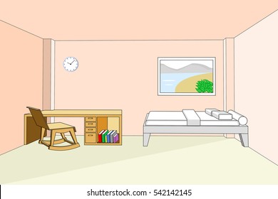 Bedroom interior with desk 3d vector illustration
