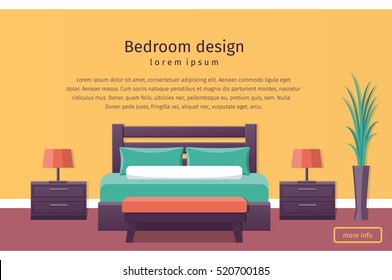 Bedroom interior in flat style. Room design. Banner. Background. Vector illustration.