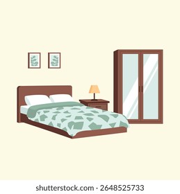 Interior do quarto com mobiliário e decoração