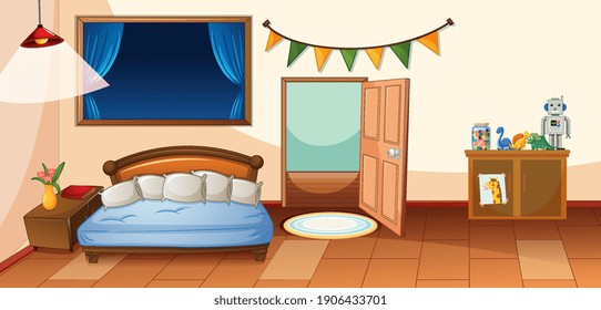 Bedroom interior with furniture illustration