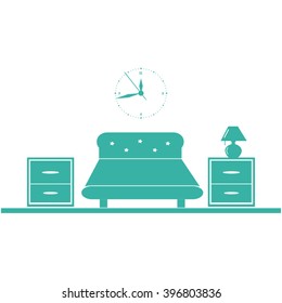 Bedroom interior with furniture. Vector bedroom