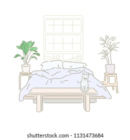 bedroom interior hand drawn style vector design illustrations.
