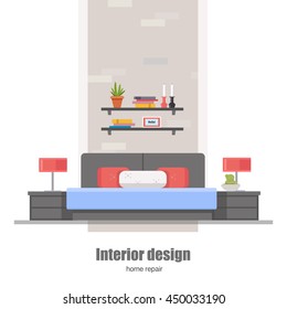 Bedroom interior. Home Interior design concept made in modern flat style.Can be used for infographics design, web elements.