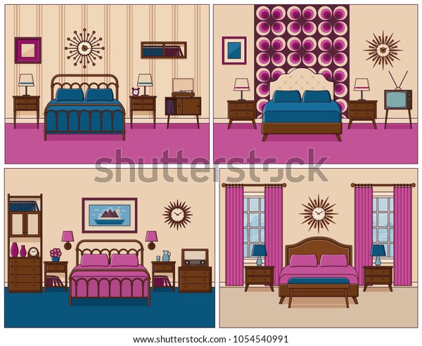 Bedroom Interior Hotel Rooms Bed Vector Stock Vector