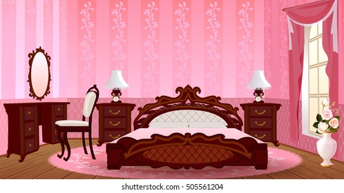 Bedroom interior house apartment in classic romantic style.