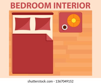 bedroom interior icon on flat design style view from above