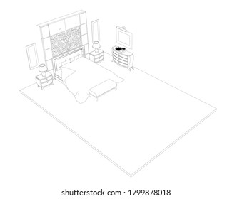 El contorno interior de la habitación. Planear la colocación del mobiliario en las habitaciones. Vista isométrica. Ilustración del vector