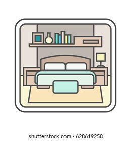 Bedroom interior outline vector illustration.