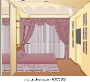 Bedroom interior in pink. Interior design.