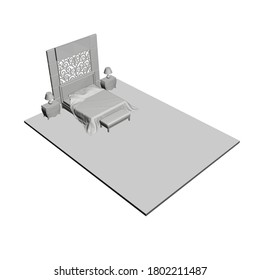 Bedroom interior polygonal element. Isometric view. 3D. Vector illustration