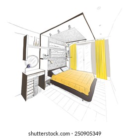 Bedroom interior sketch.