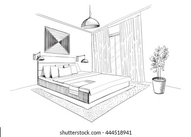 Bedroom Interior Sketch.