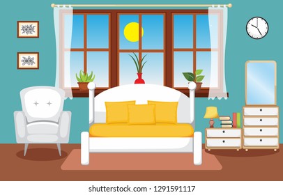 Bedroom Interior Sleeping Room Flat Design Illustration