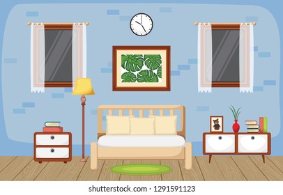 Bedroom Interior Sleeping Room Flat Design Illustration
