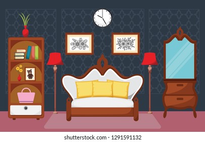 Bedroom Interior Sleeping Room Flat Design Illustration
