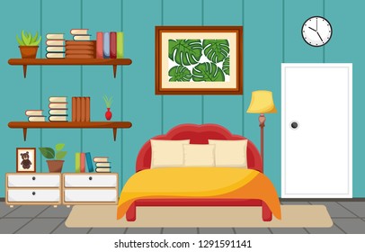 Bedroom Interior Sleeping Room Flat Design Illustration