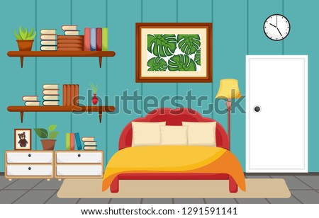 Bedroom Interior Sleeping Room Flat Design Illustration