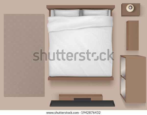 Bedroom Interior Top View Modern 3d Stock Vector (Royalty Free) 1942876432