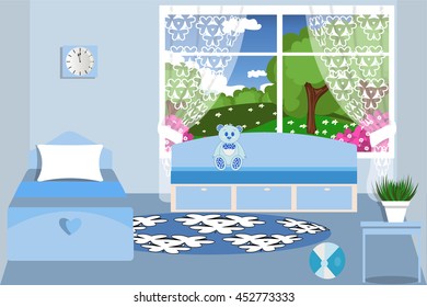 Bedroom interior vector. Bedroom for boy