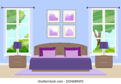 Bedroom interior. Vector illustration.