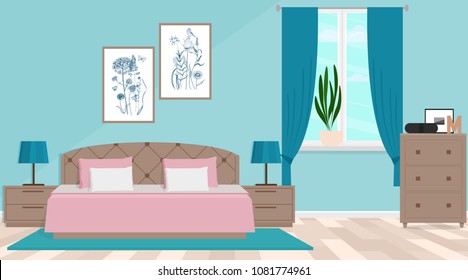 Bedroom interior. Vector illustration.