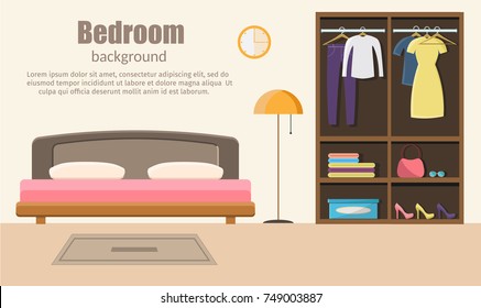 Bedroom interior vector illustration cabinet flat