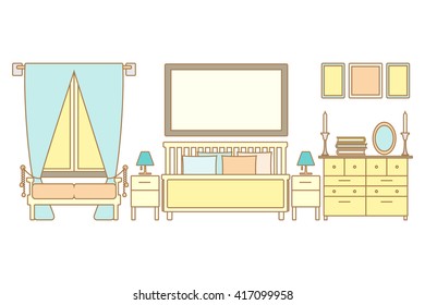Bedroom interior. Vector line  illustration. 