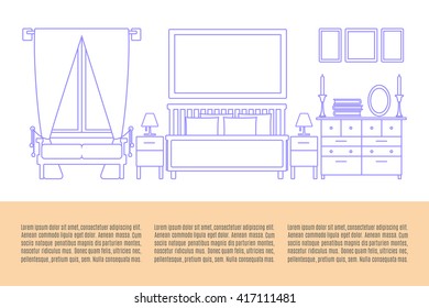 Bedroom interior. Vector line  illustration. Flyer shop template.