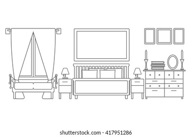 Bedroom interior. Vector line  illustration. 