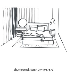 Bedroom interior. Vector sketch  illustration.