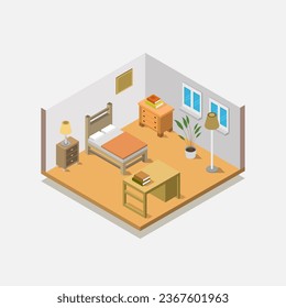 Bedroom kids isometric illustrator in vector on background