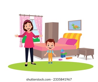 bedroom and kids vector illustration