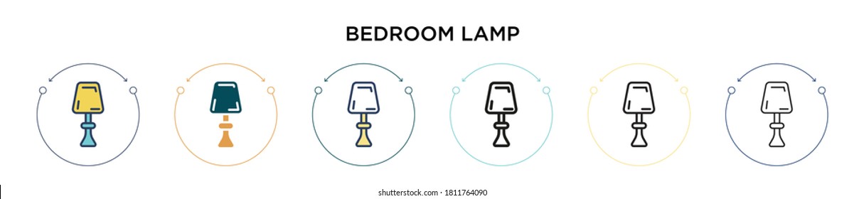 Bedroom lamp icon in filled, thin line, outline and stroke style. Vector illustration of two colored and black bedroom lamp vector icons designs can be used for mobile, ui, web