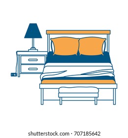 bedroom with lamp over nightstand color section silhouette on white background vector illustration