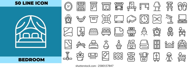 Bedroom Line Editable Icons set. Vector illustration in modern thin line style of bedroom icons: bedroom, closet, wardrobe, etc