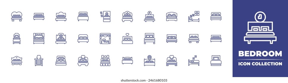 Bedroom line icon collection. Editable stroke. Vector illustration. Containing bed, single, hotel bed, canopy bed, double, sleep, nightstand, bedroom.