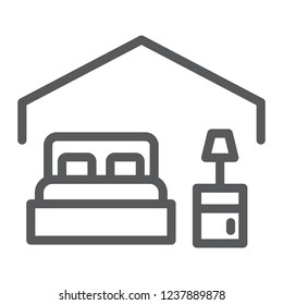 Bedroom line icon, hotel and sleep, bed sign, vector graphics, a linear pattern on a white background, eps 10.
