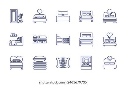 Bedroom line icon set. Editable stroke. Vector illustration. Containing bedding, bed, double bed, mirror, sleep, cushion.